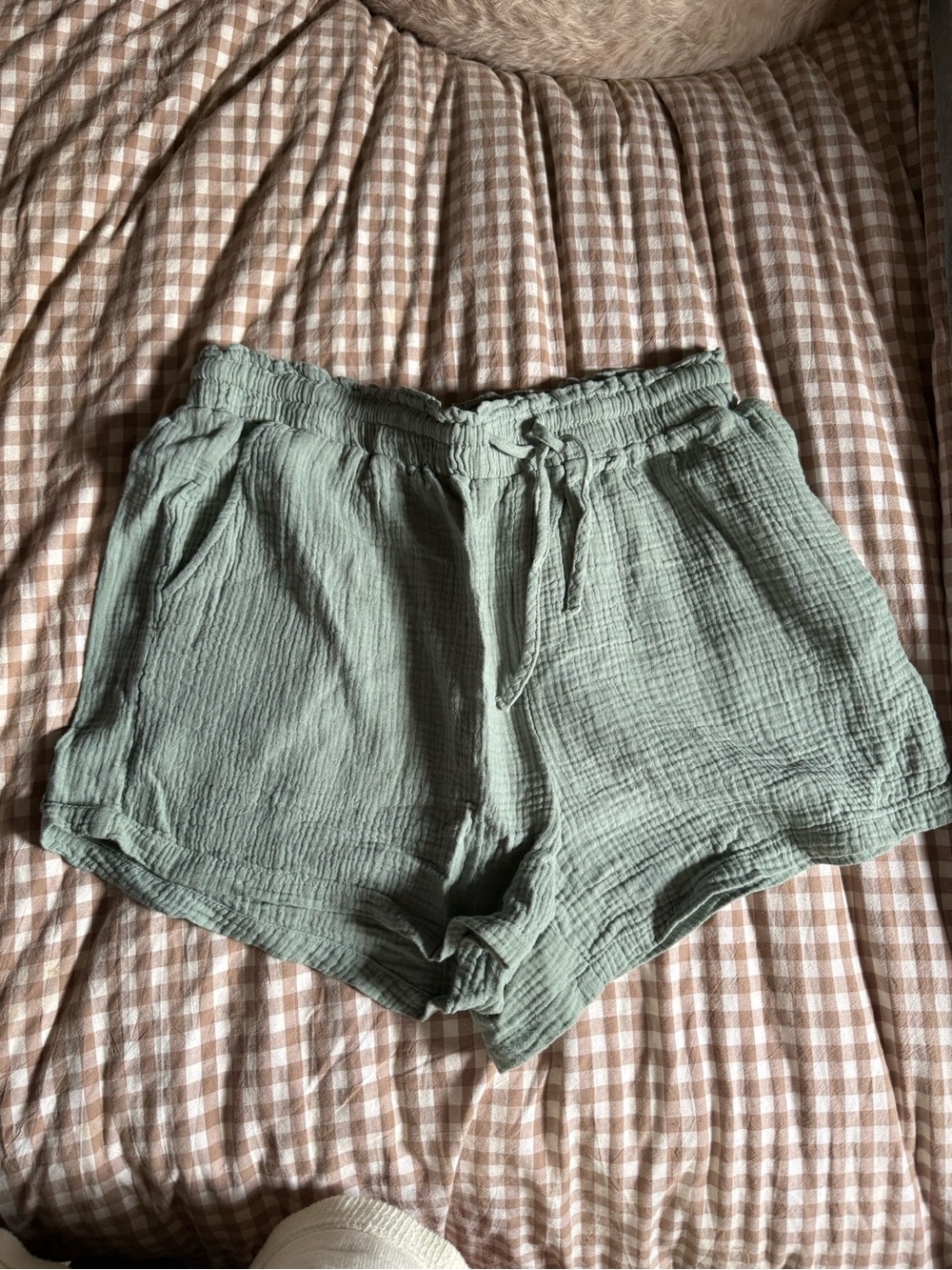 Amazon Women's Sage Green Gauze Drawstring Athletic Shorts